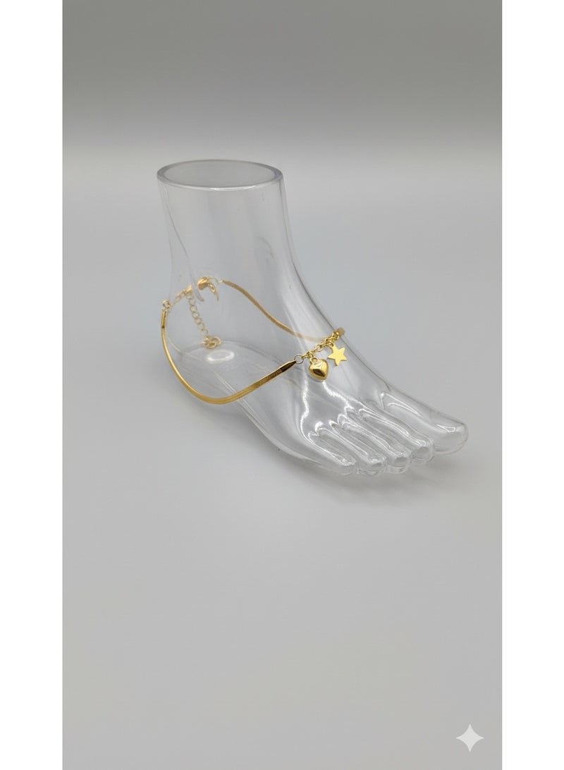 WARD Elegant Gold-Tone Stainless Steel Anklet with Heart & Star Pendants - Image 2